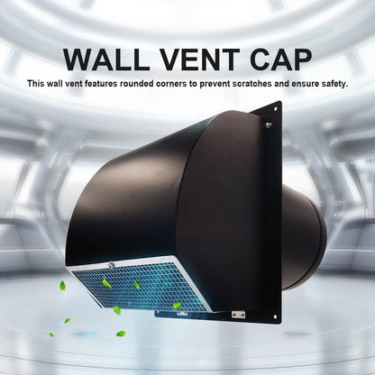 10 Inch Galvanized Steel Hooded Wall Vent, Outdoor Wall Vent Cap with Mesh Cover and Damper for Kitchen, Bathroom, Laundry, Garage Ventilation and Exhaust (Black)
