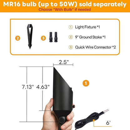 Gardenreet Brass Landscape Lighting - Black Low Voltage Outdoor Spotlights, Wired LED Uplights 12V, Waterproof Spot Lights for Outside Trees Without MR16 Bulb (4 Pack)