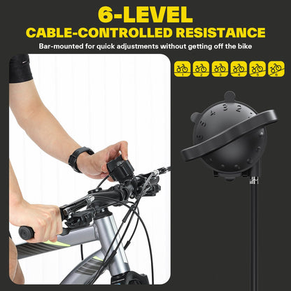 Sportneer Bike Trainer - Magnetic Indoor Cycling Trainer Stand for 26-28" & 700C Wheels, 6 Resistance Levels Stationary Bike Stand with Quick Release Lever & Front Wheel Riser Block Yellow