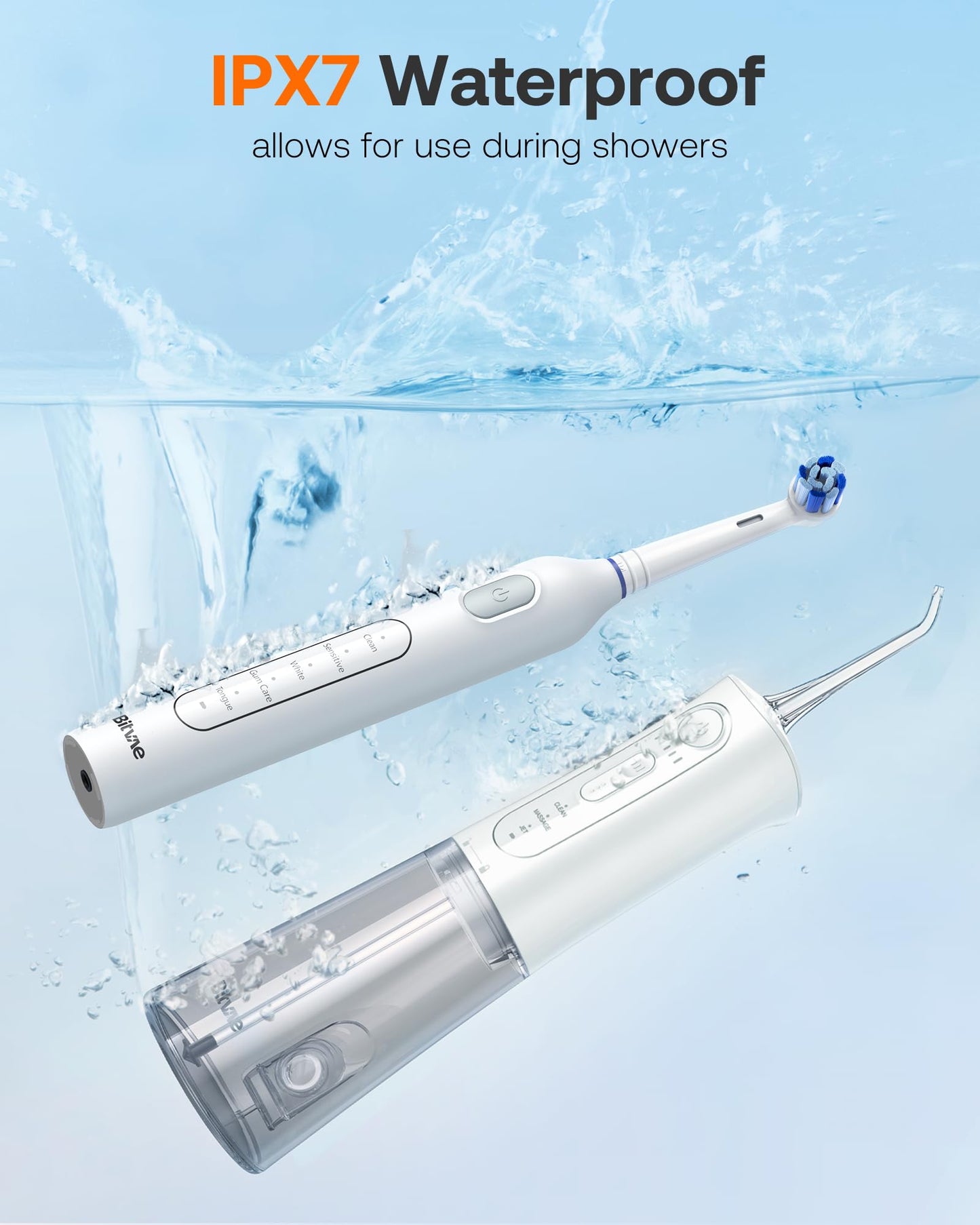 Bitvae Water Dental Flosser Teeth Picks, Cordless Water Flosser for Teeth, Braces, Dental Care and Rechargeable Rotary Electric Toothbrush Combo Set, 4 Tips, 4 Brush Heads, Waterproof, Black, C5+R1