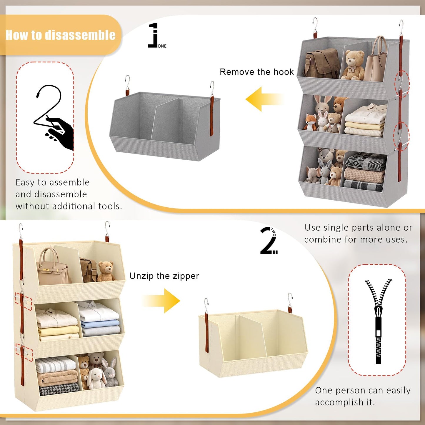 WHEEXIAG Hanging Closet Organizer, Closet Organizers and Storage, Hanging Closet Organizer Extra Large - Fabric Closet Hanging Organizer for Home, Dorm, Rv,Handbags, Underwear, Sock. Beige - 1 Pack