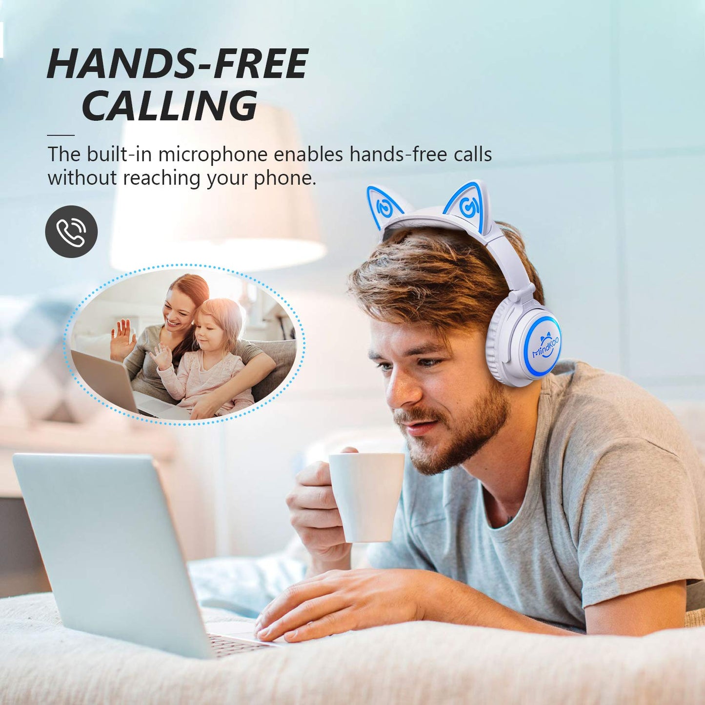 Headphones for Back to School, Kids Cat Ear Headphones, Led Lights Up, Foldable Bluetooth Wireless Headphones with Microphone for iPad Tablet