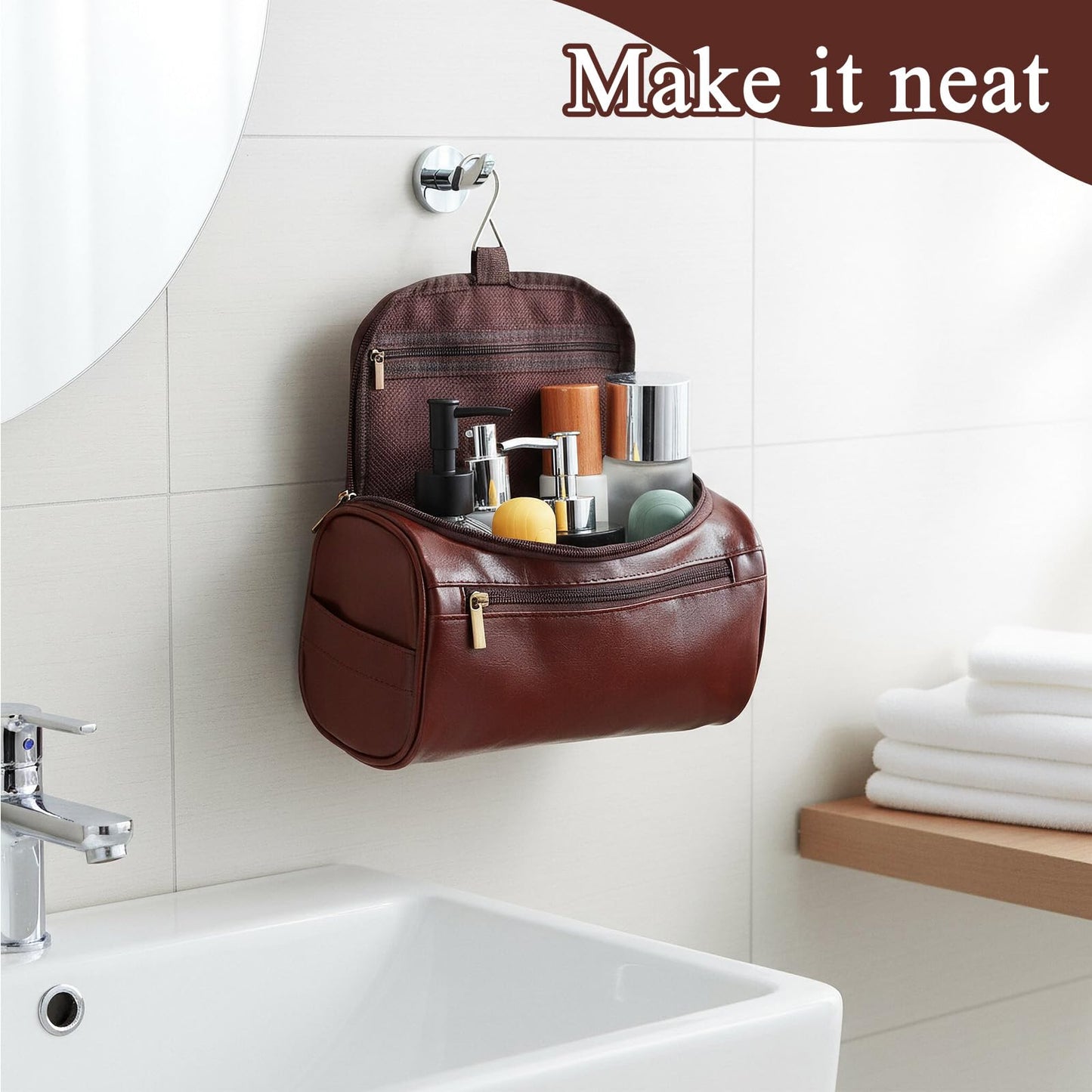 Hpmjz 5pcs Personalized Leather Toiletry Bag for Men Travel Shaving Bag with Hanging Hook Waterproof Kit Cosmetic bags Water-resistant Shaving Bag for Toiletries Accessories Travel Essentials Gifts