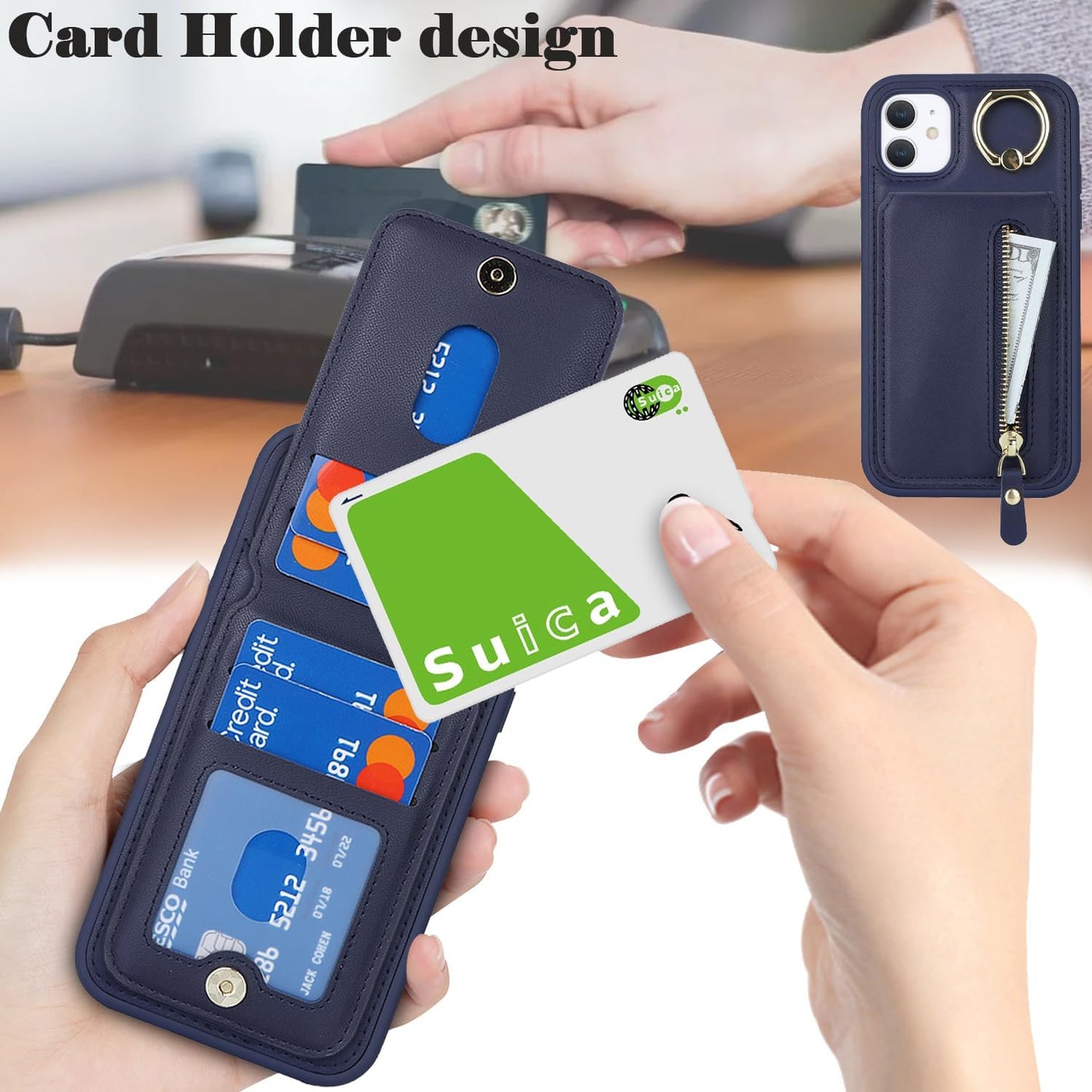 DEYHU for iPhone 12 Mini Phone case with Card Holder with Compatible magsafe Magnetic, Key Chain PU Leather Flip Kickstand Detachable 2-in-1 Wallet case for Apple12Mini Women Men-Dark Blue