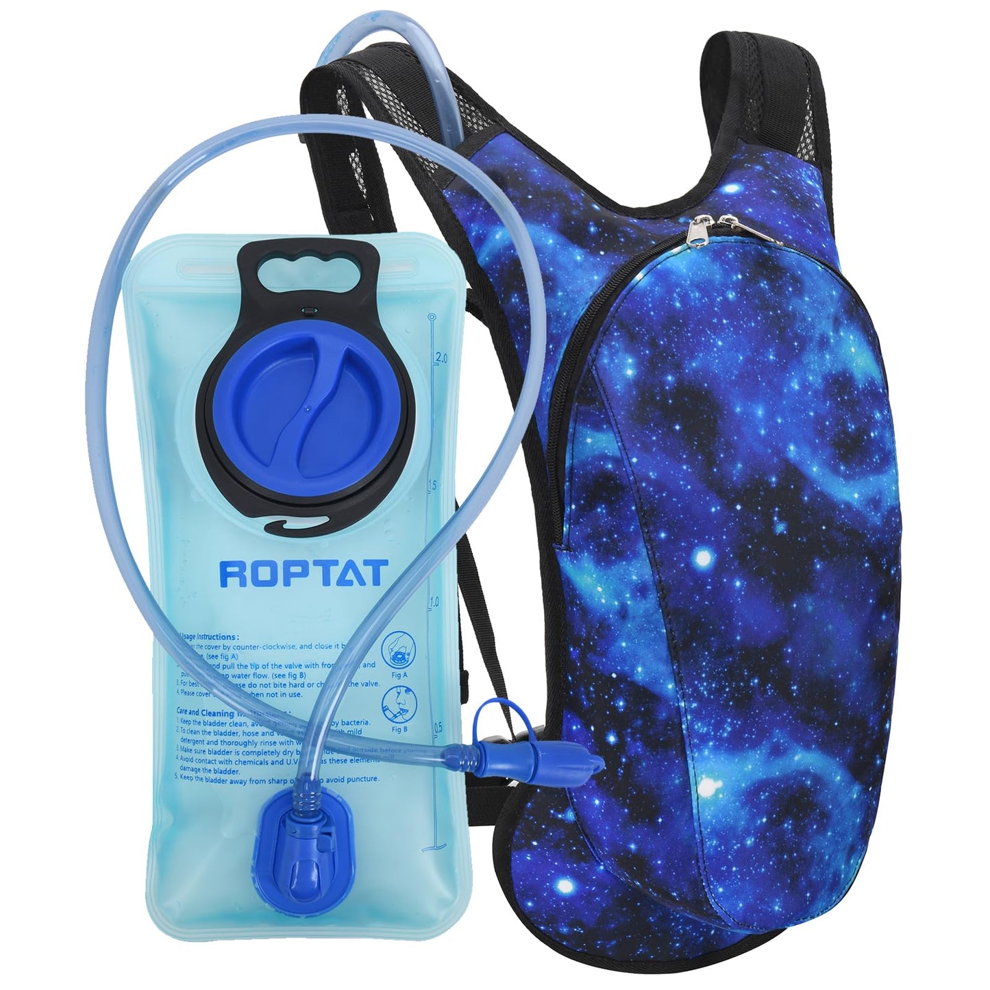 Roptat Hydration Backpack Pack with 2L Hydration Bladder - Lightweight Water Backpack Keeps Water Cool up to 4 Hours Pouch for Women Men Running Riding Biking (Black) (Galaxy 1)