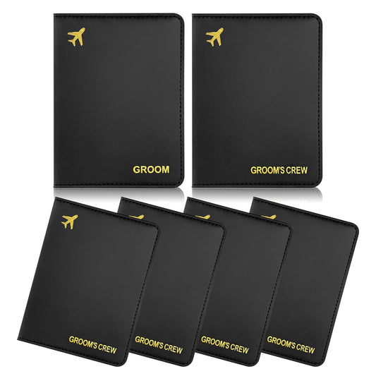 Groomsmen Gifts Passport Holders - Groom's Crew Gold Hot Stamping | PU Leather Travel Wallet | Bachelor Party Proposal Gift for Groomsman