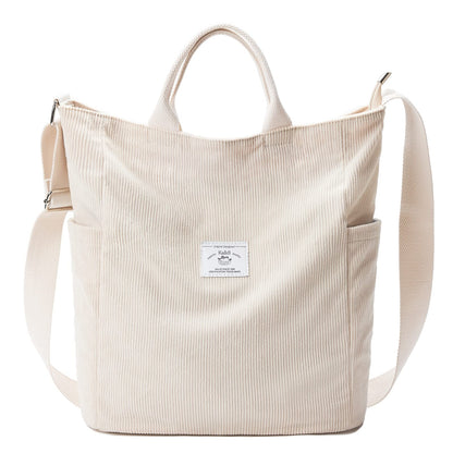 KALIDI Corduroy Tote Bag, Zipper Messenger Bag Shoulder Hobo Crossbody Bag Casual Work Colledge Shopping Women