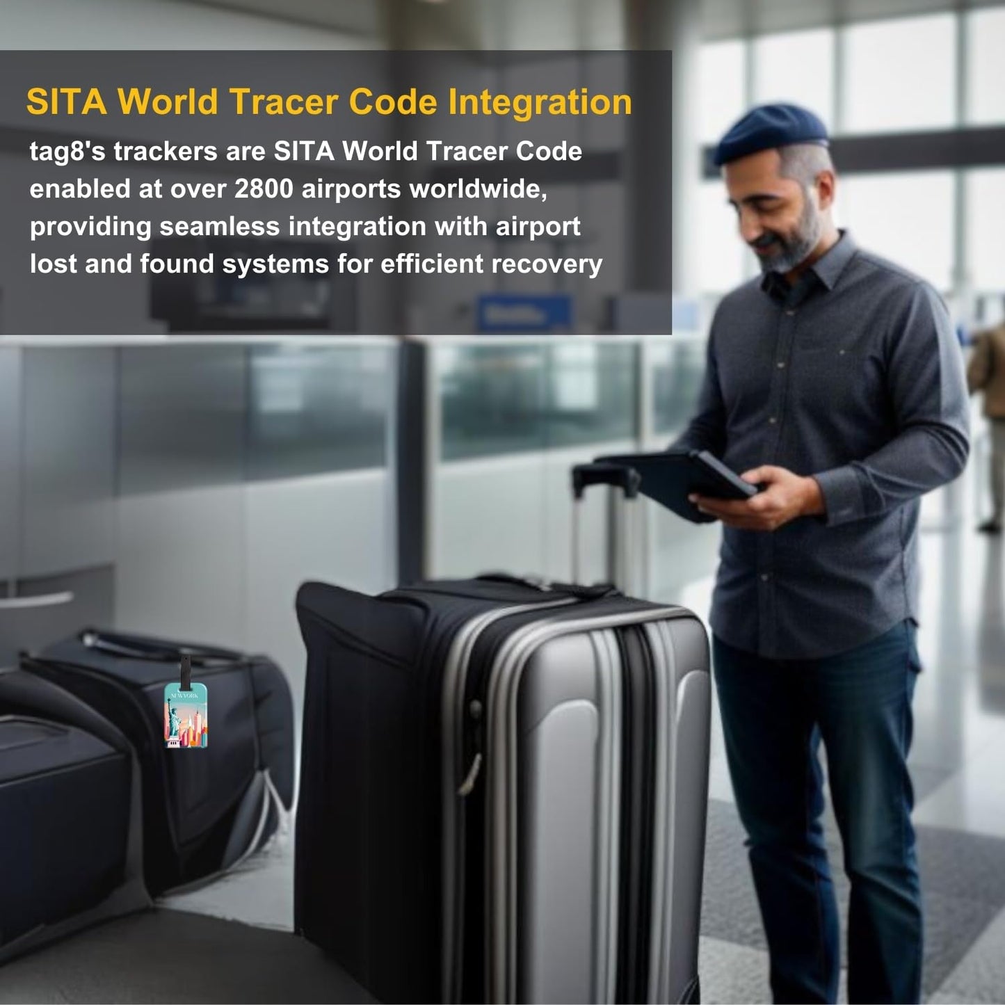 [Pack 2] tag8 New York City Smart Luggage tag |Trendy Luggage tag ID Identification, Fashionable Digital Name tag | Airline Compliant, SITA World Tracer Code Enabled | Gift idea
