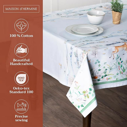 Maison d' Hermine Table Cloth Rectangle Table 100% Cotton 60 x 108 Inches Fall Tablecloth Reusable Everyday Use for Thanksgiving Christmas Decorations Dining Farmhouse Party (Snowy World)