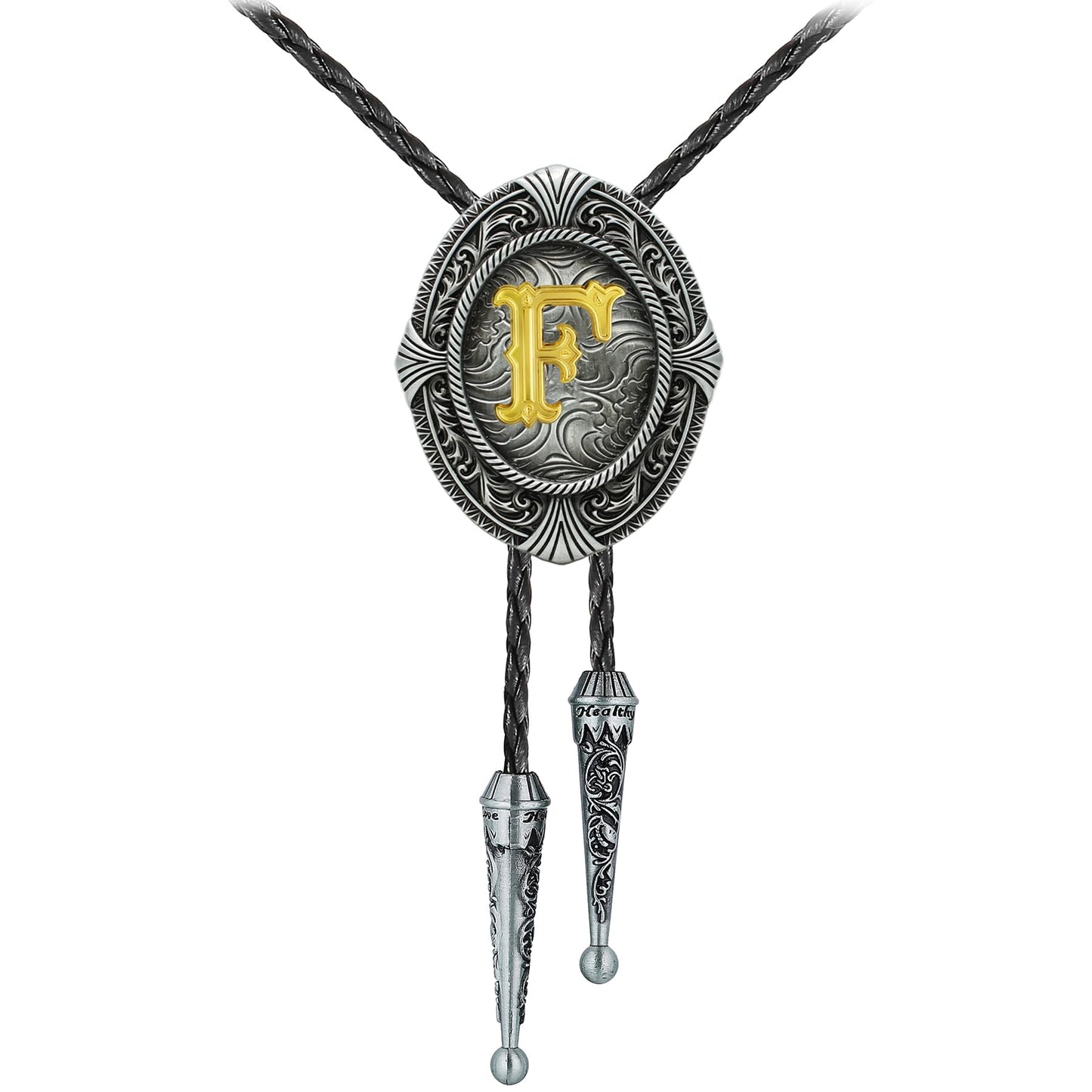 HUABOLA CALYN Vintage Bolo tie for Men Western Cowboy Native American Initial Letter ABCDJMR to Z Costume Bolo ties for Women (F)