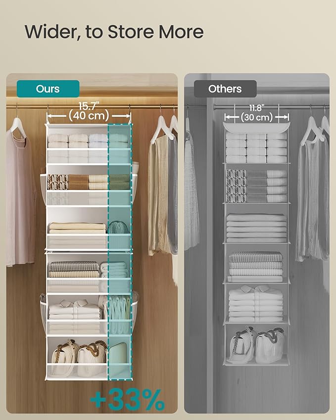 SONGMICS Hanging Closet Organizer, 6-Tier Fabric Storage Shelf, Separable