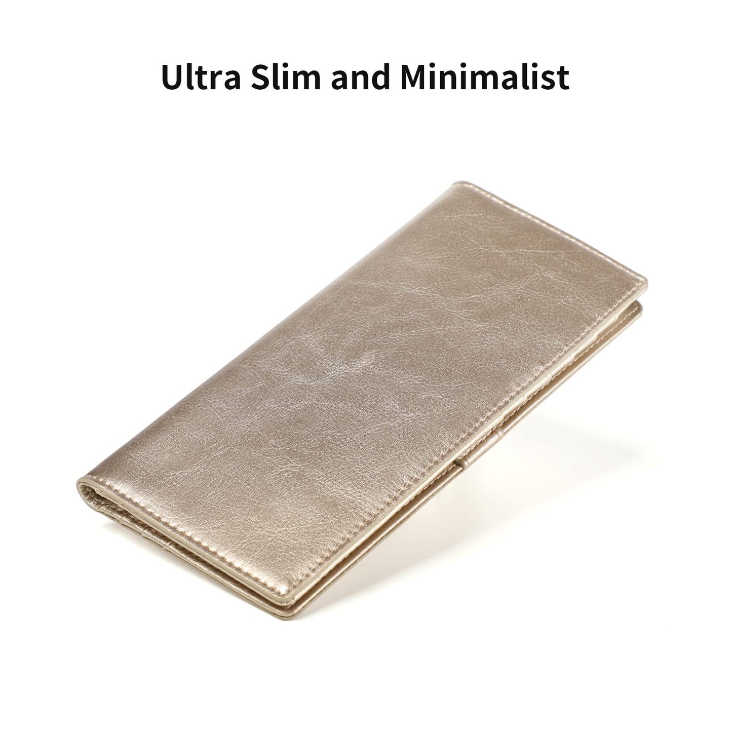 Lavemi Ultra Slim Thin Leather Women Wallet RFID Blocking Credit Card Holder Bifold Long Ladies Billfold (2-Waxed Champion Gold)