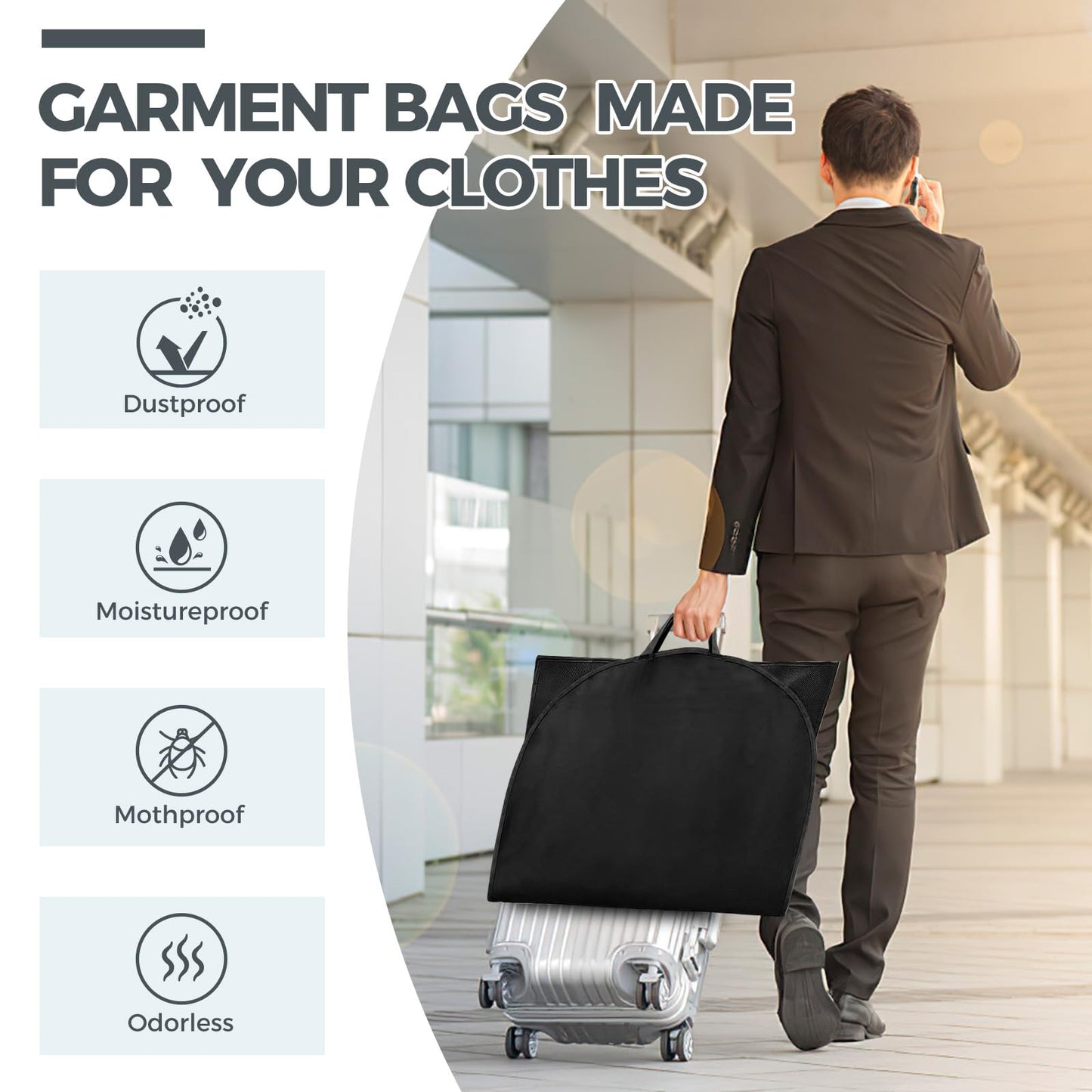 2 pcs 43" Garment Bags for Travel, Suit Bags for Clothing Storage with 2 Handle, Garment Bags for Hanging Clothes Covers with 4" Gussets for Coats, Jackets, Shirts, Sweater
