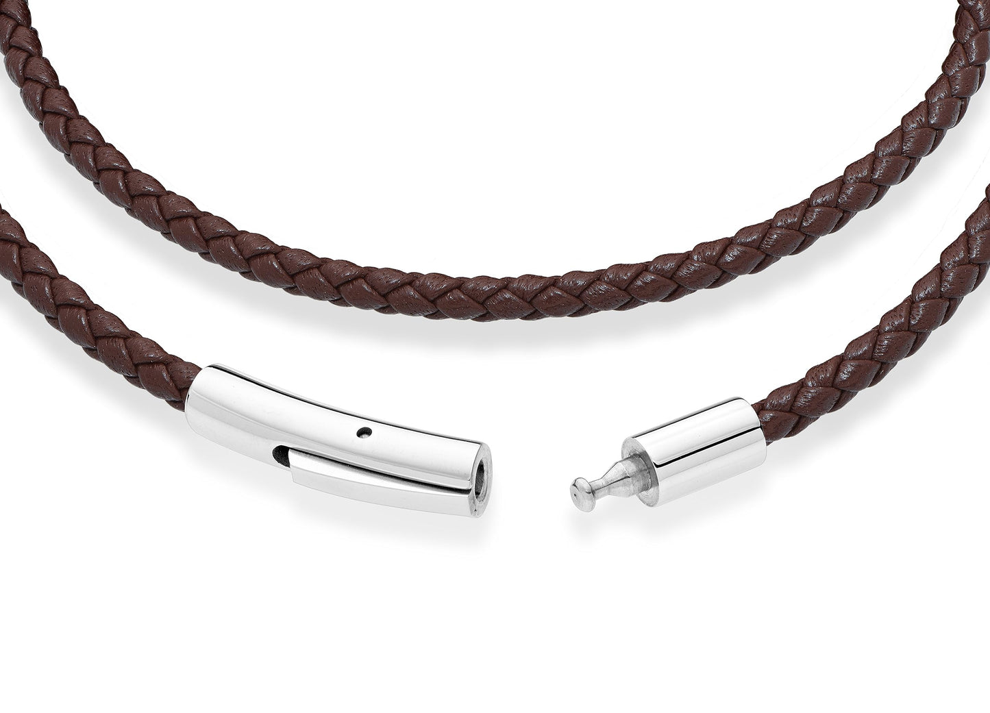 Miabella Genuine Italian Double Wrap Braided Leather Bracelet for Men Women, Stainless Steel Clasp, Made in Italy (Brown, Medium - 8" Length)