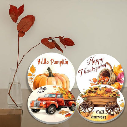 Autumn Pumpkin Electric Stove Burner Covers，4 Pcs Thanksgiving Decor Round Stove Burner Cover，8 Inches and 10 Inches，Gas Stove Burner Cover,Metal Cooktop Fall Decorative Home Decor,Kitchen Decor
