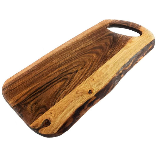 Acacia Charcuterie Board with Natural Live Edge & Round Handle - Wood Cheese Board - Decorative Wooden Serving & Cutting Board - Housewarming, Mothers Day, New Home & Wedding Gifts (XL - 24” x 10”)