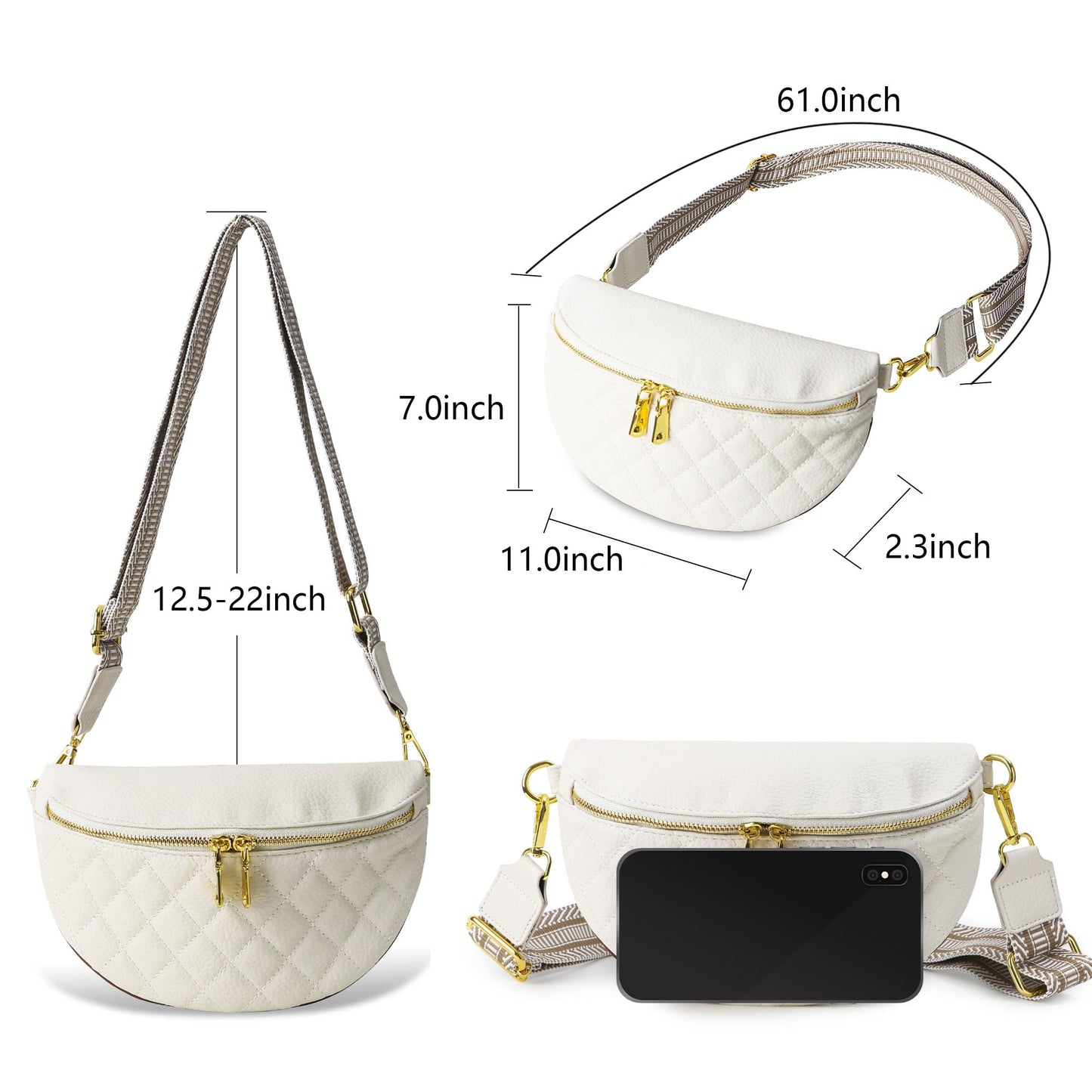 Beejirm Crossbody Fanny Packs for Women - Faux Leather Crossbody Bag with Chest Strap, Small Waist Pack & Belt Clip (Cream)