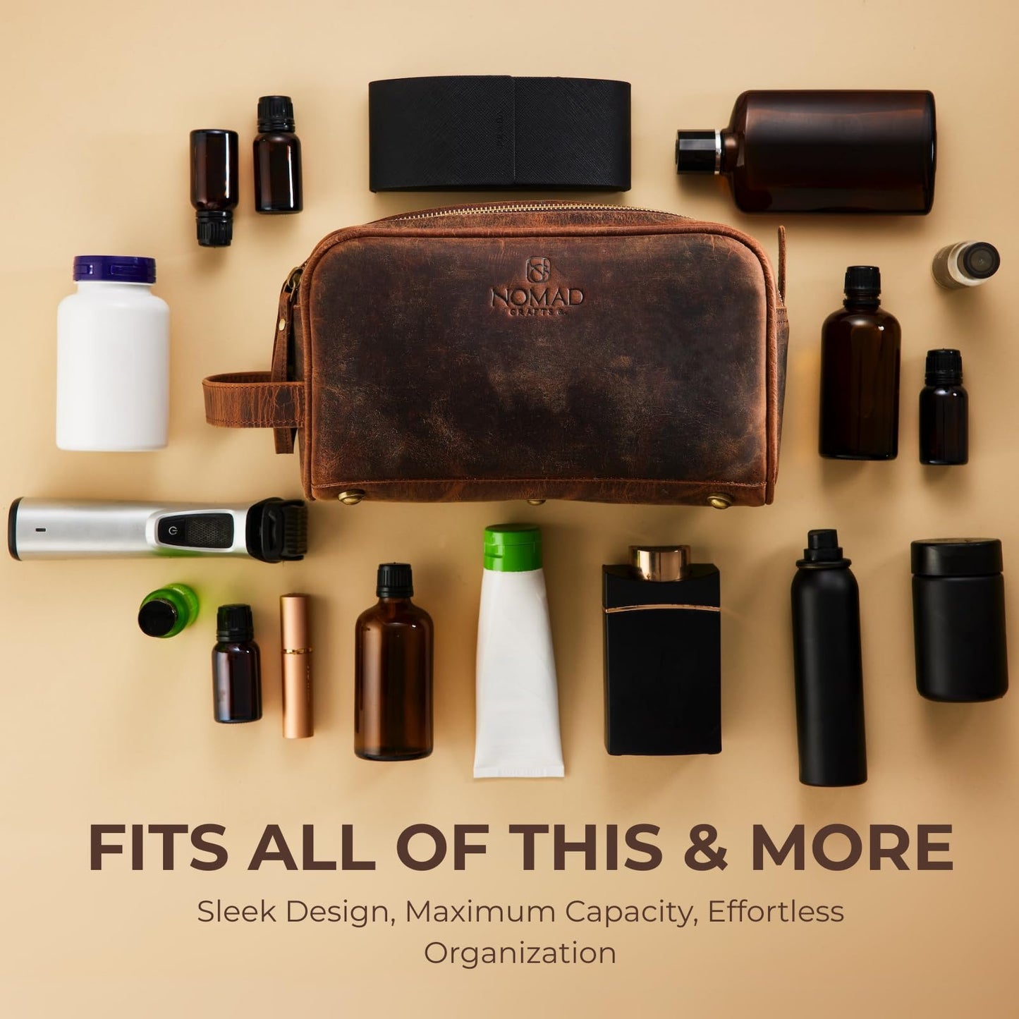 King Size Premium Leather Travel Toiletry Bag for Men and Women - Water-Resistant Dopp Kit - Mens Bathroom Bag, Shaving & Cosmetic Organizer - Toiletry Bag, Travel Bag Leather, Unisex Use