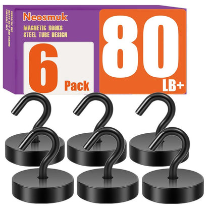 Neosmuk Magnetic Hooks, Cruise Ship Essentials, 80lb+ Heavy Duty Magnetic Hooks for Cruise Cabins, Refrigerator, Grill, Hanging, and Travel | Extra Strong Must-Haves Magnet Hook,Black