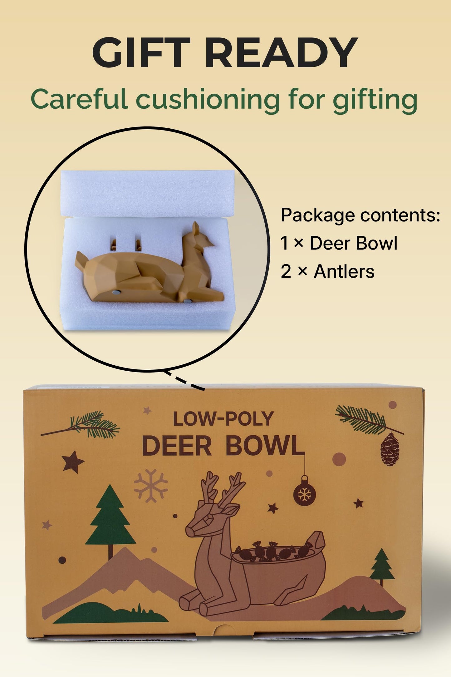 Fuzrea Low-Poly Deer Bowl, Resin Reindeer Statue, Deer Candy Dish & Key Holder, Deer Desk Decor for Living Room, Entryway, Dining Table, Office, Shelves
