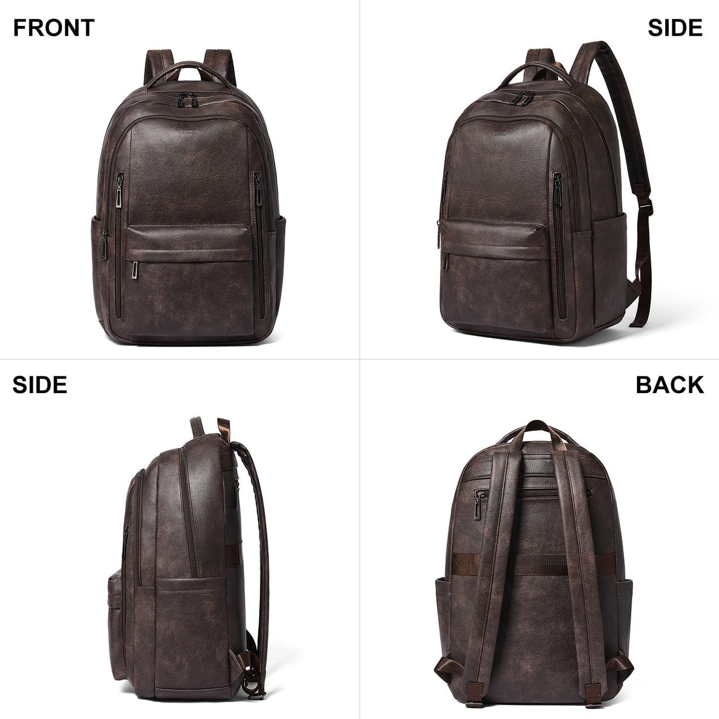 LATMAP 30L Backpack Purse for Women Men Laptop Backpack, Faux Leather Travel Work Backpack Teacher Bookbag fits 15.6" Laptop,Coffee