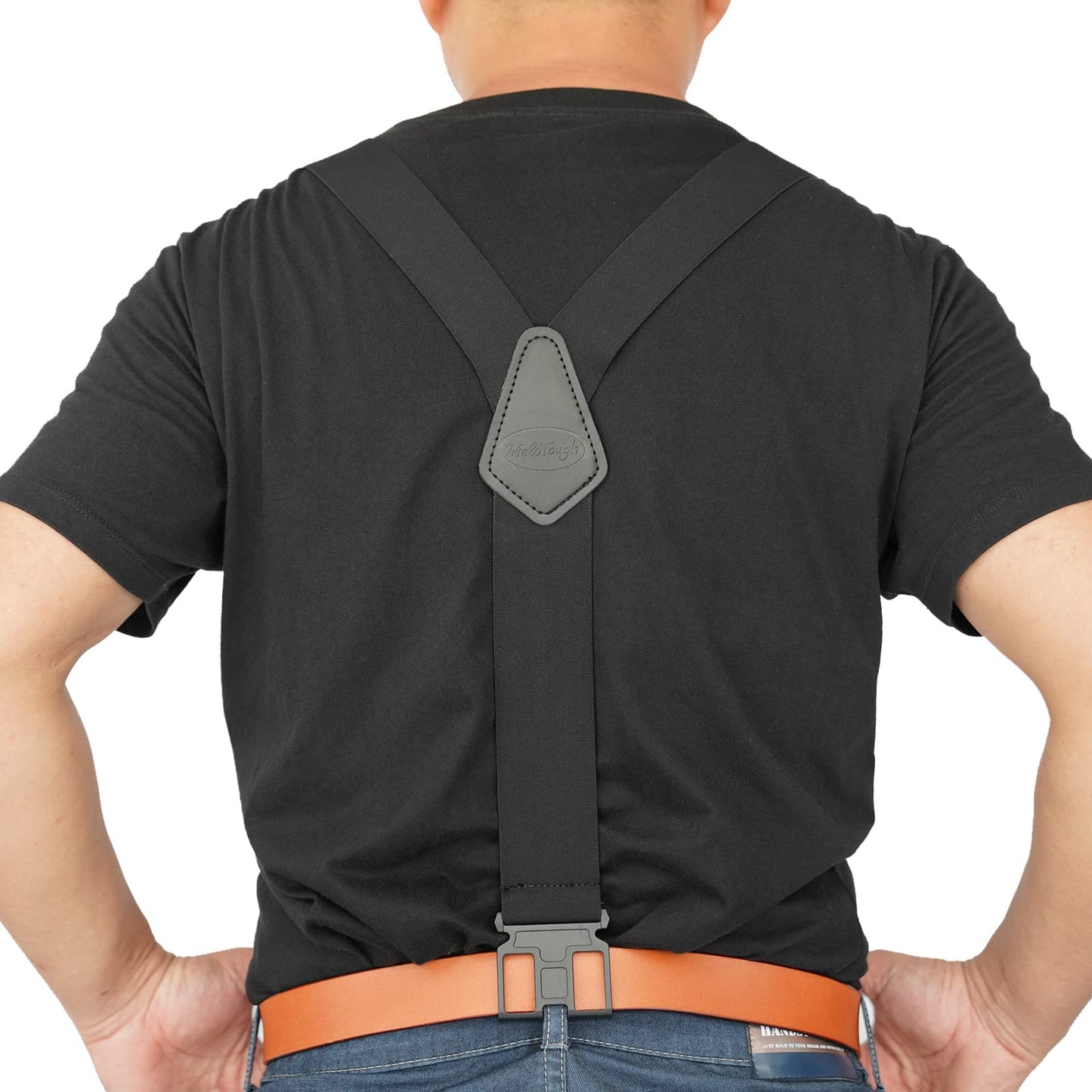 MELOTOUGH Belt Clip Suspenders for Men's Elastic Hook End Plastic Clip Suspenders Non Metal Airport Friendly,Black