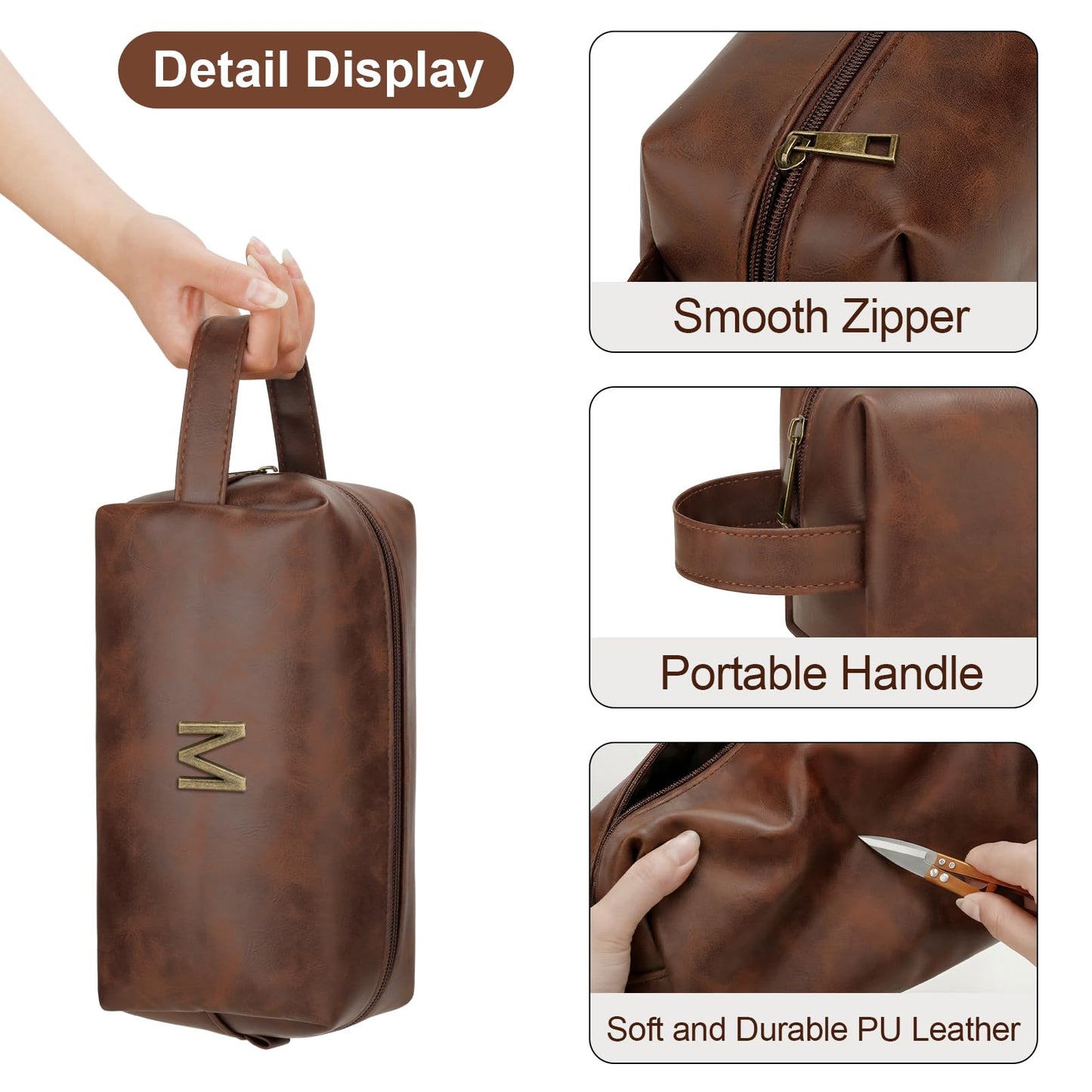 CLOUDWINGS Men’s Father's Day Personalized Gift Initial Travel Toiletry Bag for Him PU Leather Waterproof Shaving Bag for Travel Essentials Birthday Gift for Dad Husband Boyfriend (M)