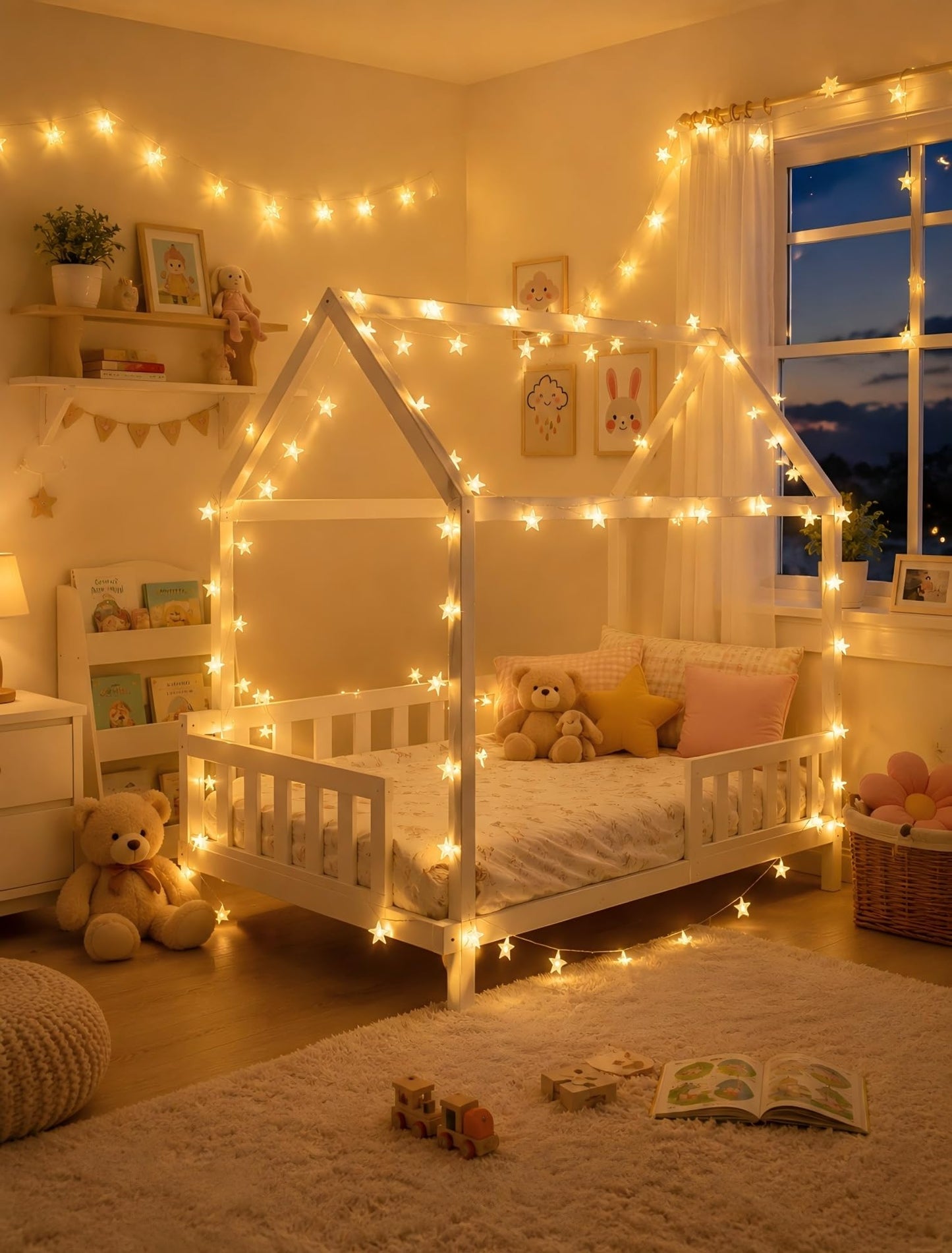 syosupviry Star String Lights Battery&USB Powered,19FT 50LED Star Fairy Lights with Remote, Hanging Star Lights for Home, Kids Tent, Bedroom,Porch, Classroom, Christmas,Party,Room Decor,Warm White