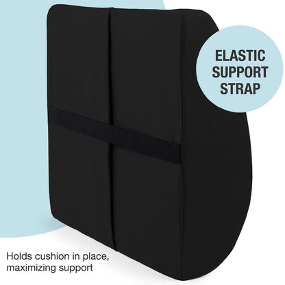 DMI Lumbar Support Pillow for Chair to Assist with Back Support with Removable Washable Cover and Firm Insert to Ease Lower Back Pain while Improving Posture,14 x 13 x 5,Contoured Foam,Elite,Black