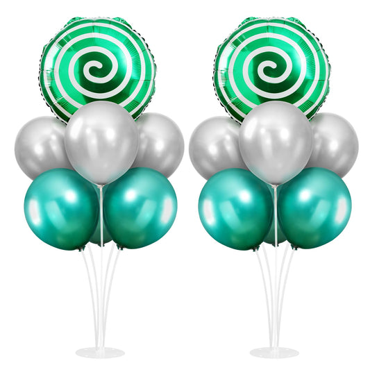 2 Sets Red White Lollipop Balloon Stand Kit, 18 Inch Swirl Foil Balloons Table Centerpieces for Candyland Birthday Party Decorations, Baby Shower, Sweet Candy Themed Party Supplies-Green