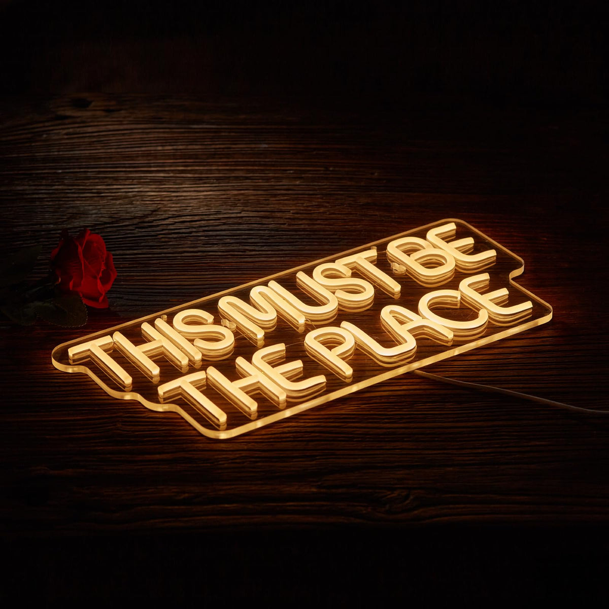 This Must Be The Place Neon Sign for Wall Décor Dimmable LED Neon Light USB Powered Neon Art Signs(Warm White)