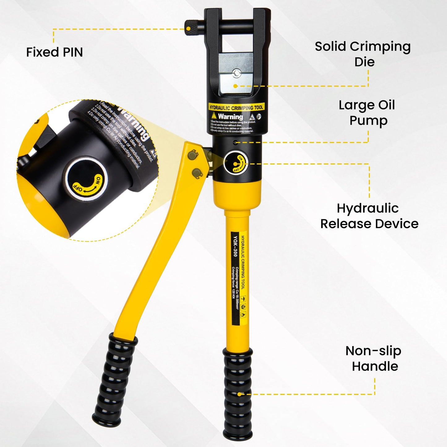HYCLAT 16 Tons Hydraulic Wire Crimping Tool Battery Cable Lug Terminal Crimper With 13 Pairs of Dies, 9AWG to 600MCM Crimping Tool
