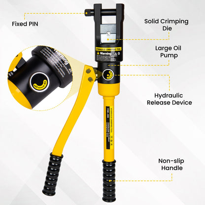 HYCLAT 16 Tons Hydraulic Wire Crimping Tool Battery Cable Lug Terminal Crimper With 13 Pairs of Dies, 9AWG to 600MCM Crimping Tool