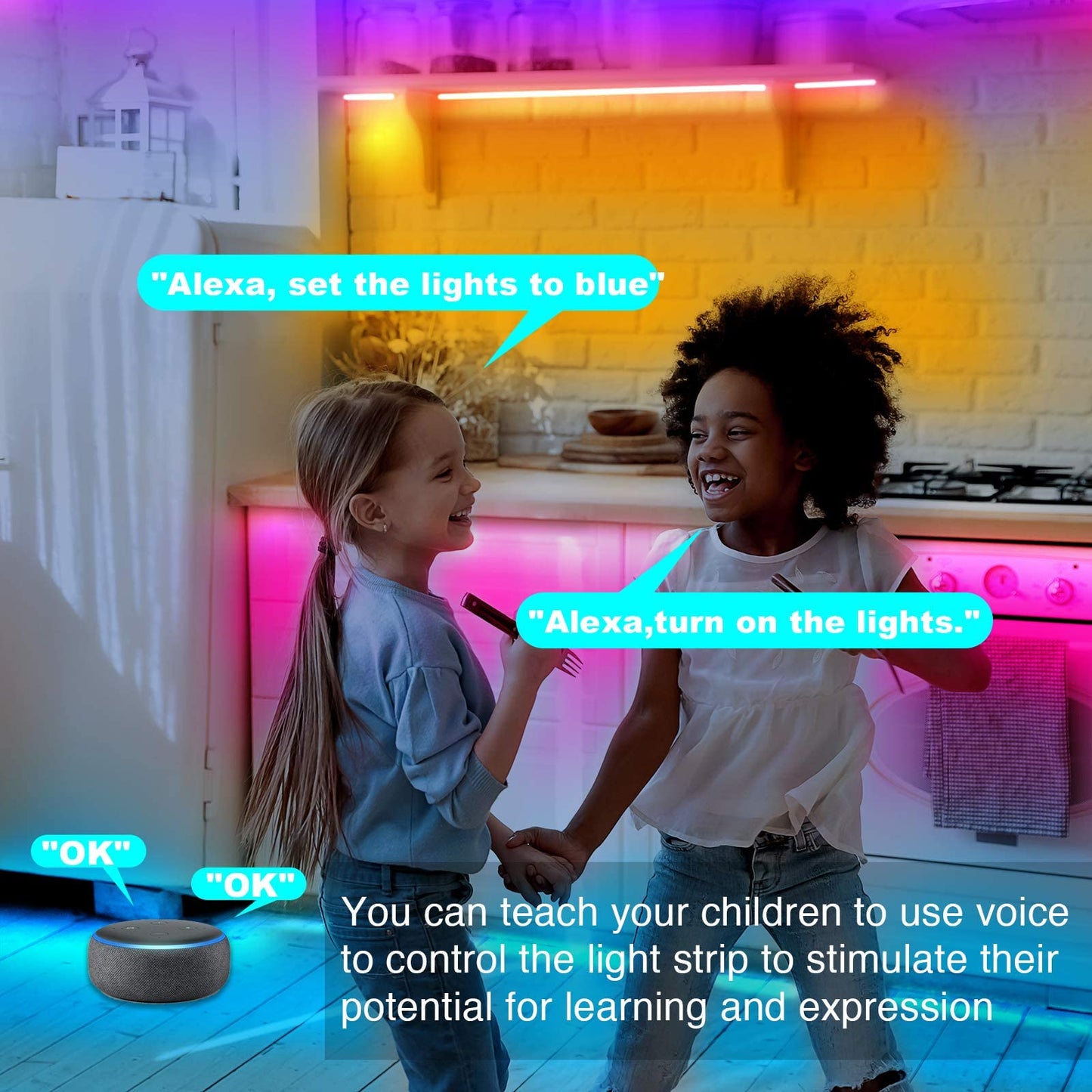 dalattin Smart WiFi Led Lights 130ft, Work with Alexa Google Assistant, APP Voice Remote Control Led Strip Lights RGB Color Changing Music Sync Led Lights for Bedroom Valentine (2 Rolls of 65.6ft)