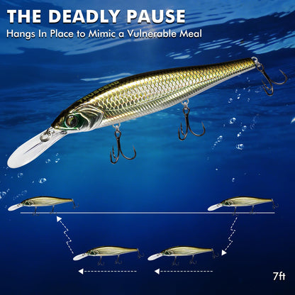 TRUSCEND Fishing Lures, Precision-Engineered Minnow with Sound, Flash & Irresistible Action, Cast Farther, Glow Brighter and Rattle Louder Jerkbaits Spoons for Bass Walleye Pike Catfish