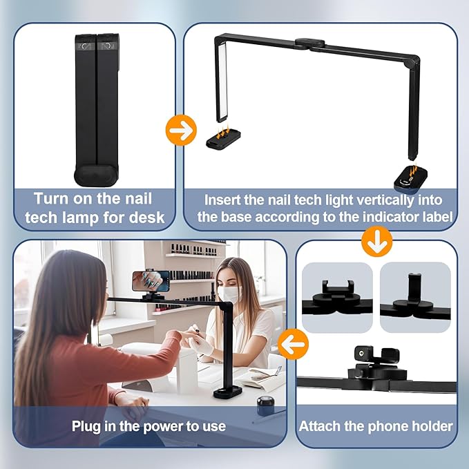 CGBE Foldable Nail Light for Desk with Phone Holder, Ultra-Large 33.5" Manicure Nail Tech Lights for Desk for Nails, Tattoos, Eyelash, Facial, Beauty (Black)