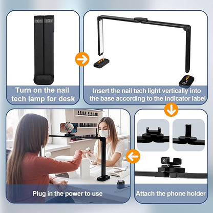 CGBE Foldable Nail Light for Desk with Phone Holder, Ultra-Large 33.5" Manicure Nail Tech Lights for Desk for Nails, Tattoos, Eyelash, Facial, Beauty (Black)