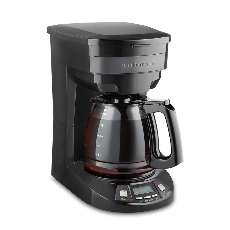 Hamilton Beach 12 Cup Programmable Drip Coffee Maker Machine, Regular & Bold Brew Options, Auto Pause and Pour, Glass Carafe, Black Stainless (46293J)