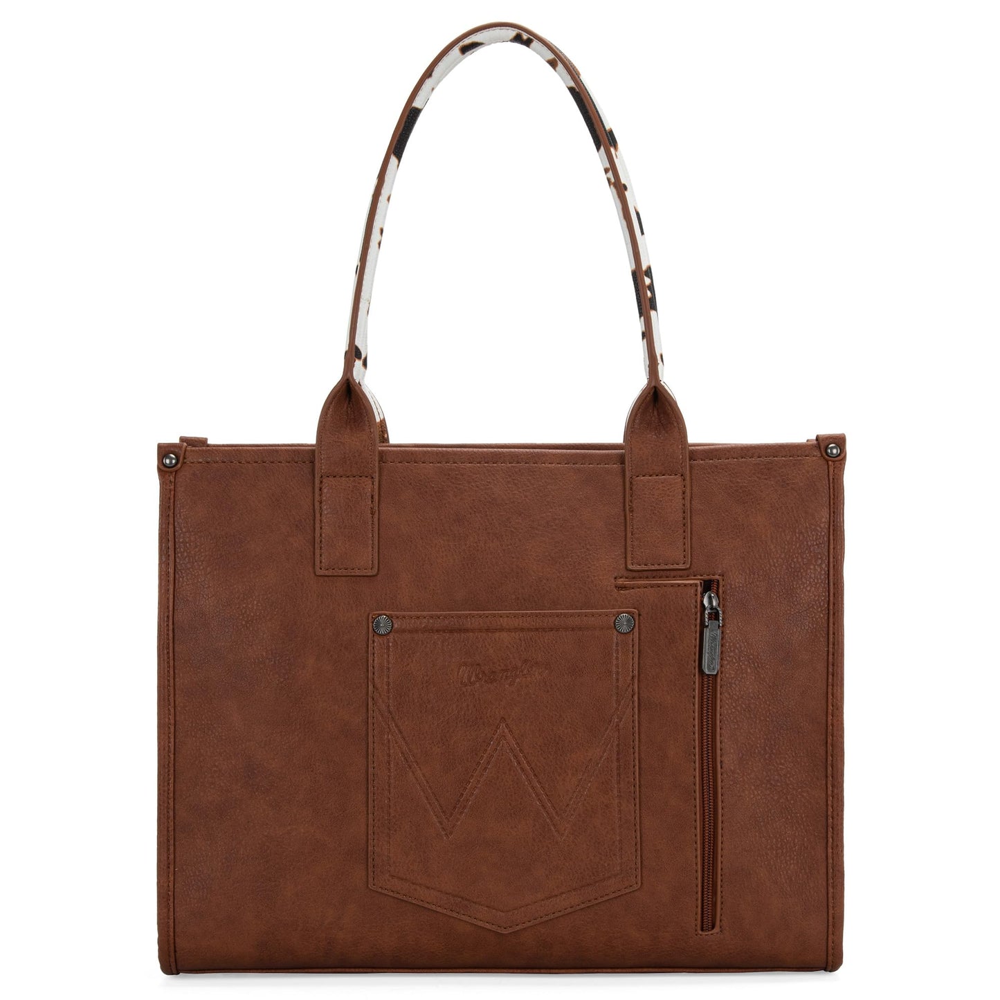 Montana West × Wrangler Vintage Satchel Tote Handbag Western Cow Print Purse for Women Top Handle Large Work Tote Bag WG-HB-102G-8119-BR