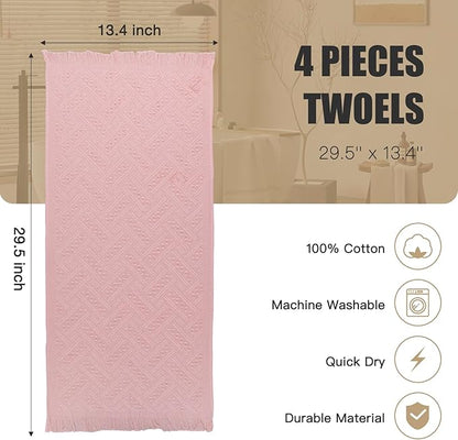 Boho Bathroom Decor Hand Towel 4 Pack 100% Turkish Cotton 14 x 30 Inch Boho