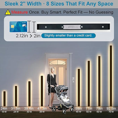 79inch Long Modern Exterior Lighting Fixtures, IP65 Waterproof Linear Outdoor Wall Sconce, Black LED Porch Lights Outdoor 2700k-6500k Dimmable Slender Outside Lights for House Fashion Store