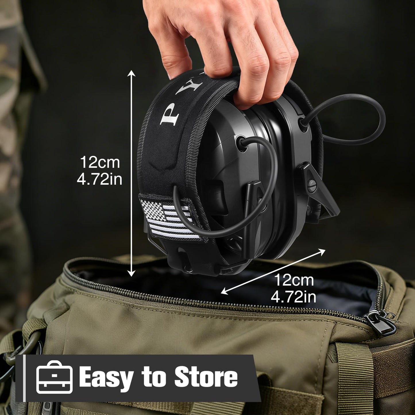 PYBBO NRR 23dB Shooting Earmuff with Gel Ear Pads, Slim Active Noise Reduction & Sound Amplification for Gun Range, Hunting - Black