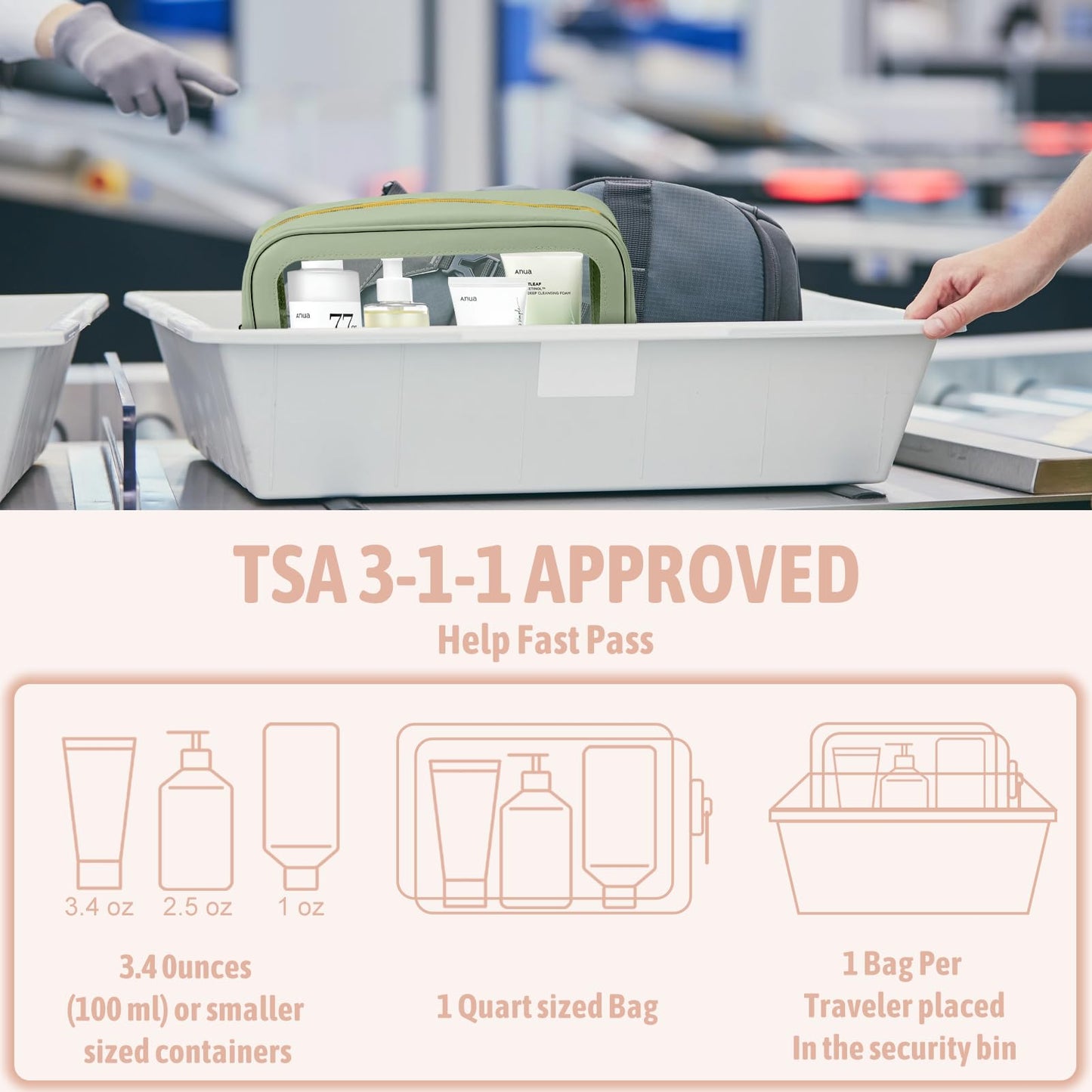 YOPCDJ 3PCS Clear Toiletry Bag,TSA Approved Travel Pouch with Zipper for Cosmetics and Toiletries，Diaper Bag Organizer Pouch Set, Purse Organizer and Clear Car Bag for Women and Kids