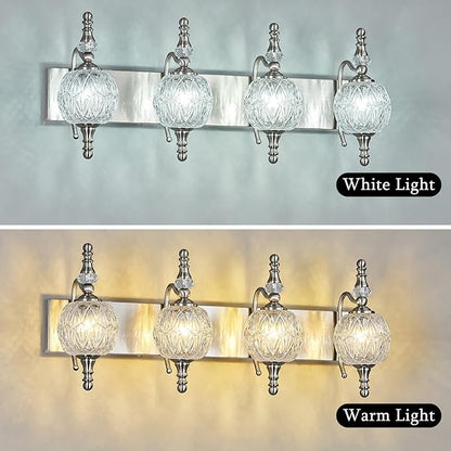 Modern Crystal Bathroom Vanity Lights Fixtures Over Mirror Brushed Nickel Vintage 4-Lights 28 Inch Bathroom Light Fixtures Glass Crystal Vanity Lights