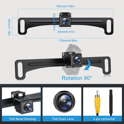GLK Backup Camera HD Rear View License Plate Backup Camera Reverse Camera for 12V Pickup Truck Car SUV,with Night Vision Wide Angle IP69K Waterproof, Full Metal Housing