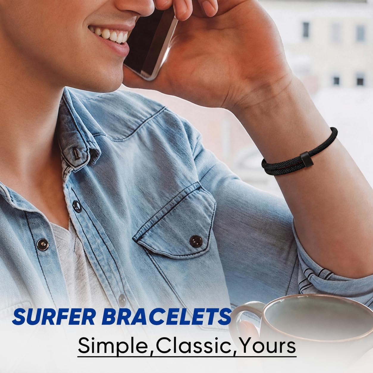 Nautical Braided Rope Bracelets for Men - Adjustable Braided String Bracelet, Handmade Summer Beach String Bracelet with Metal Knot, Friendship Wristband Rope Bracelets Jewelry Gifts for Men Women