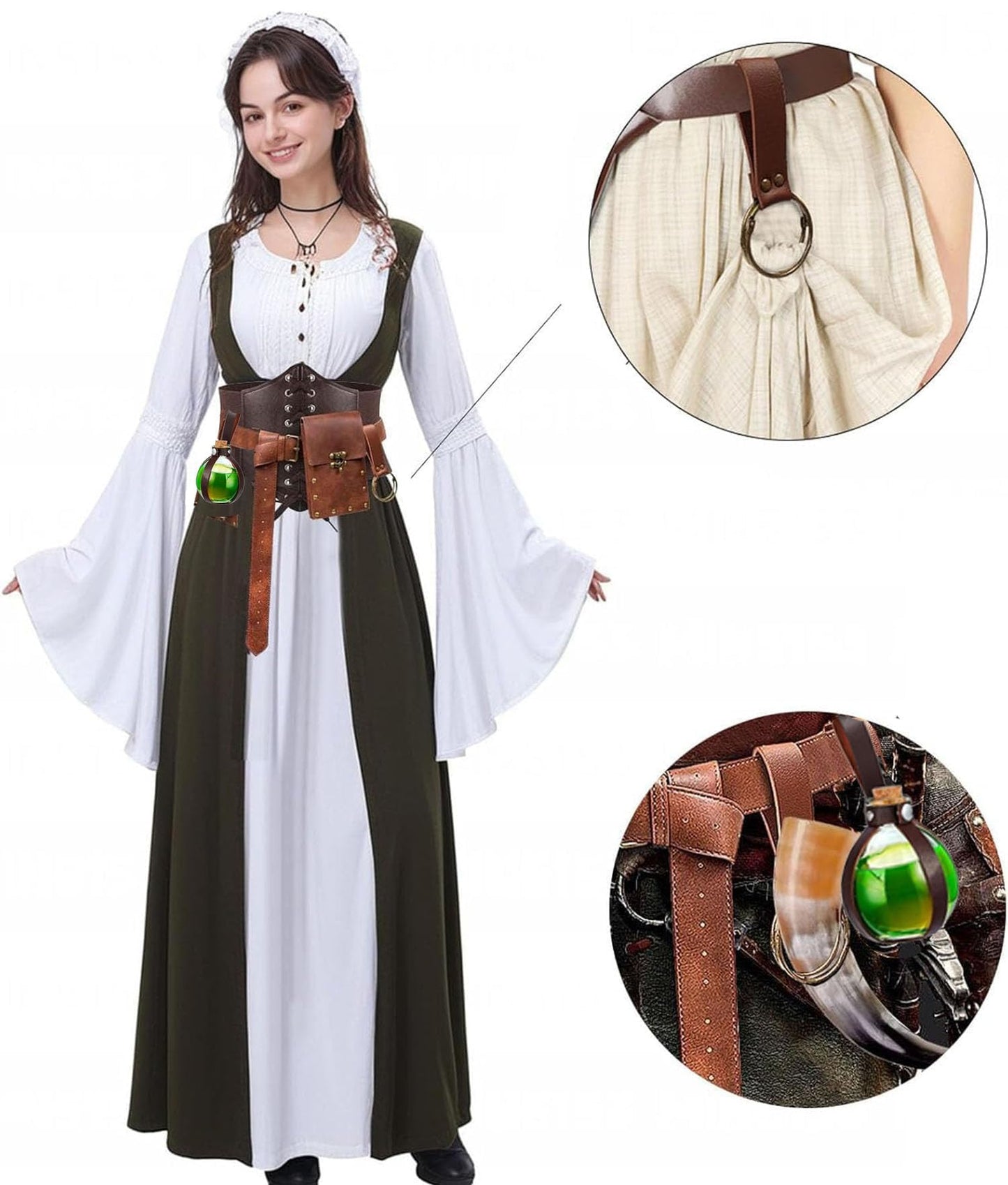 SUMGOGO Renaissance Belt Pouch Waist Phone Bag Potion Bottle Skirt Hike Hook Corset Retro Medieval Festival Costume Accessories (Brown, S-Waist/25.6"-34")