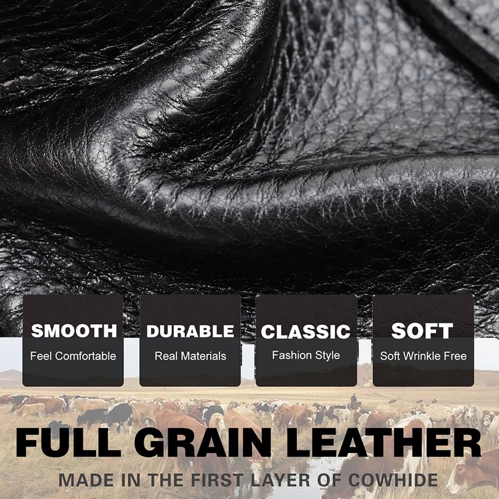 CONTACTS Full Grain Leather Cigar Case Travel Cigars Humidor Box Accessories Organizer with Cigar Cutter Lighter Pocket for 5 Pcs Cigars (Black)