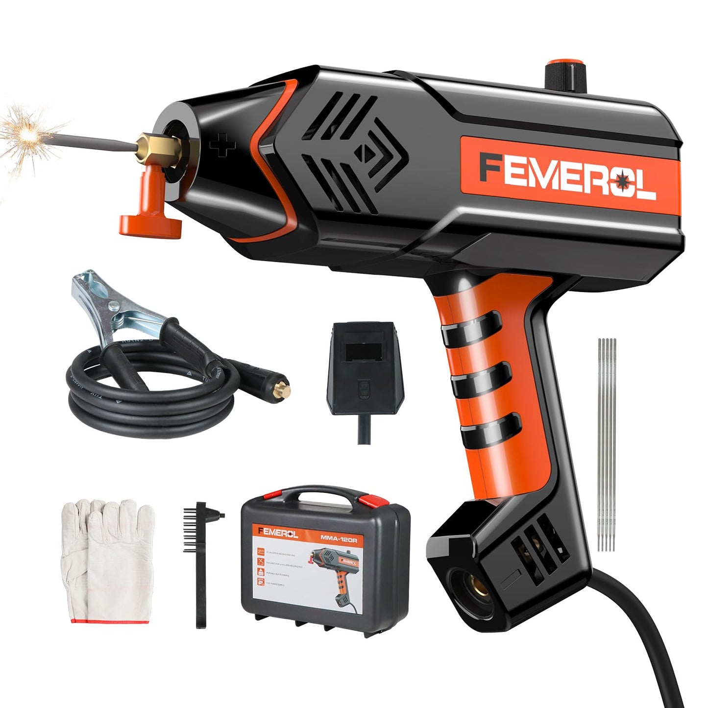 FEMEROL Welding Machine 110V,Handheld Welder, 120A Portable Stick Welder, Hand Held Welder Machine IGBT Inverter Digital Display with Welding Tool Set and Toolbox