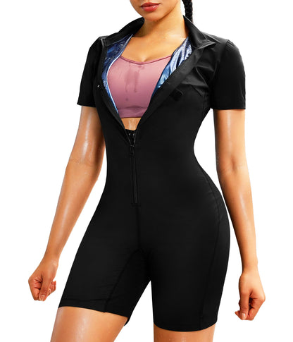 Junlan Sauna Suit Women Sweat Waist Trainers Jumpsuit Workout Sweat Suit